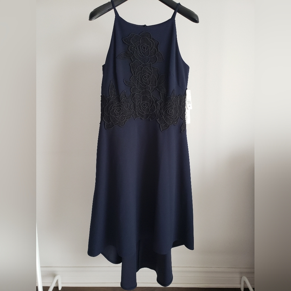 Aidan Mattox Sleeveless Twilight Beaded Mesh Floral Cocktail Dress